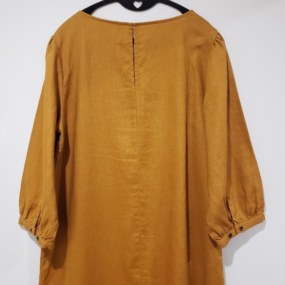 Garnet Hill Market Linen Dress Size M Mustard Gold Shift Popover Coastal Casual - Picture 8 of 16